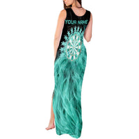 Darts Board Tank Maxi Dress with Flaming Green Smoke and Crest Emblem on Black Gradient Background - Wonder Print Shop