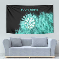 Darts Board Tapestry with Flaming Green Smoke and Crest Emblem on Black Gradient Background - Wonder Print Shop