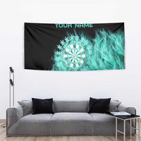 Darts Board Tapestry with Flaming Green Smoke and Crest Emblem on Black Gradient Background - Wonder Print Shop
