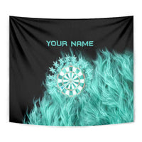 Darts Board Tapestry with Flaming Green Smoke and Crest Emblem on Black Gradient Background - Wonder Print Shop