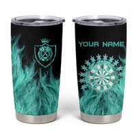 Darts Board Tumbler Cup with Flaming Green Smoke and Crest Emblem on Black Gradient Background - Wonder Print Shop