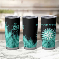 Darts Board Tumbler Cup with Flaming Green Smoke and Crest Emblem on Black Gradient Background - Wonder Print Shop