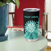 Darts Board Tumbler Cup with Flaming Green Smoke and Crest Emblem on Black Gradient Background - Wonder Print Shop