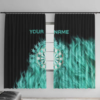 Darts Board Window Curtain with Flaming Green Smoke and Crest Emblem on Black Gradient Background - Wonder Print Shop