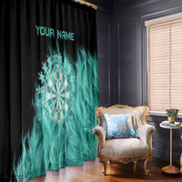 Darts Board Window Curtain with Flaming Green Smoke and Crest Emblem on Black Gradient Background - Wonder Print Shop