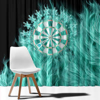 Darts Board Window Curtain with Flaming Green Smoke and Crest Emblem on Black Gradient Background - Wonder Print Shop