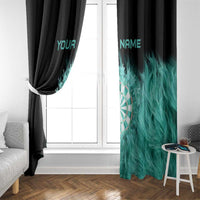 Darts Board Window Curtain with Flaming Green Smoke and Crest Emblem on Black Gradient Background - Wonder Print Shop