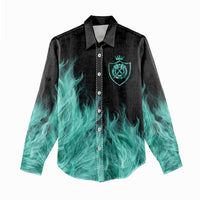 Darts Board Women Casual Shirt with Flaming Green Smoke and Crest Emblem on Black Gradient Background - Wonder Print Shop