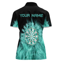 Darts Board Women Polo Shirt with Flaming Green Smoke and Crest Emblem on Black Gradient Background - Wonder Print Shop