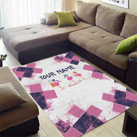 Golf Flamingo Friends Area Rug Pink Argyle Pattern and Custom Name Text on White and Rose Color Block - Wonder Print Shop