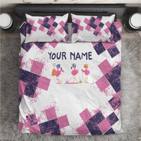 Golf Flamingo Friends Bedding Set Pink Argyle Pattern and Custom Name Text on White and Rose Color Block - Wonder Print Shop