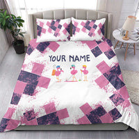 Golf Flamingo Friends Bedding Set Pink Argyle Pattern and Custom Name Text on White and Rose Color Block - Wonder Print Shop