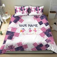 Golf Flamingo Friends Bedding Set Pink Argyle Pattern and Custom Name Text on White and Rose Color Block - Wonder Print Shop
