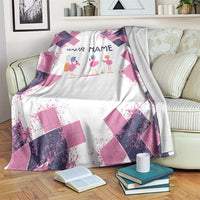 Golf Flamingo Friends Blanket Pink Argyle Pattern and Custom Name Text on White and Rose Color Block - Wonder Print Shop