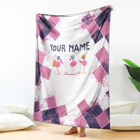 Golf Flamingo Friends Blanket Pink Argyle Pattern and Custom Name Text on White and Rose Color Block - Wonder Print Shop