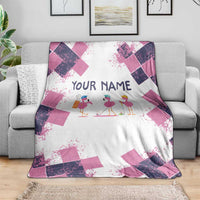 Golf Flamingo Friends Blanket Pink Argyle Pattern and Custom Name Text on White and Rose Color Block - Wonder Print Shop