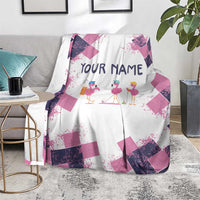 Golf Flamingo Friends Blanket Pink Argyle Pattern and Custom Name Text on White and Rose Color Block - Wonder Print Shop