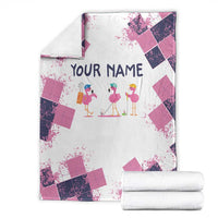 Golf Flamingo Friends Blanket Pink Argyle Pattern and Custom Name Text on White and Rose Color Block - Wonder Print Shop
