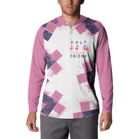 Golf Flamingo Friends Button Sweatshirt Pink Argyle Pattern and Custom Name Text on White and Rose Color Block - Wonder Print Shop