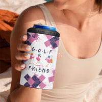 Golf Flamingo Friends 4 in 1 Can Cooler Tumbler Pink Argyle Pattern and Custom Name Text on White and Rose Color Block - Wonder Print Shop