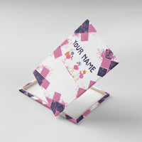 Golf Flamingo Friends Canvas Wall Art Pink Argyle Pattern and Custom Name Text on White and Rose Color Block - Wonder Print Shop