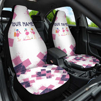Golf Flamingo Friends Car Seat Cover Pink Argyle Pattern and Custom Name Text on White and Rose Color Block - Wonder Print Shop