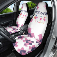 Golf Flamingo Friends Car Seat Cover Pink Argyle Pattern and Custom Name Text on White and Rose Color Block - Wonder Print Shop