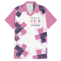 Golf Flamingo Friends Family Matching Off Shoulder Maxi Dress and Hawaiian Shirt Pink Argyle Pattern and Custom Name Text on White and Rose Color Block - Wonder Print Shop