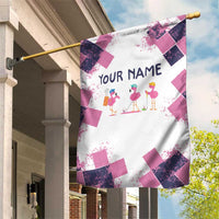 Golf Flamingo Friends Garden Flag Pink Argyle Pattern and Custom Name Text on White and Rose Color Block - Wonder Print Shop