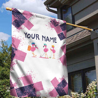 Golf Flamingo Friends Garden Flag Pink Argyle Pattern and Custom Name Text on White and Rose Color Block - Wonder Print Shop