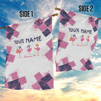 Golf Flamingo Friends Garden Flag Pink Argyle Pattern and Custom Name Text on White and Rose Color Block - Wonder Print Shop