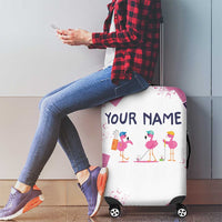 Golf Flamingo Friends Luggage Cover Pink Argyle Pattern and Custom Name Text on White and Rose Color Block - Wonder Print Shop