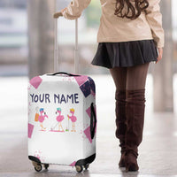 Golf Flamingo Friends Luggage Cover Pink Argyle Pattern and Custom Name Text on White and Rose Color Block - Wonder Print Shop