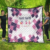Golf Flamingo Friends Quilt Pink Argyle Pattern and Custom Name Text on White and Rose Color Block - Wonder Print Shop