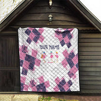Golf Flamingo Friends Quilt Pink Argyle Pattern and Custom Name Text on White and Rose Color Block - Wonder Print Shop
