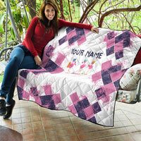 Golf Flamingo Friends Quilt Pink Argyle Pattern and Custom Name Text on White and Rose Color Block - Wonder Print Shop