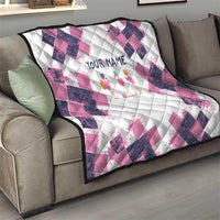 Golf Flamingo Friends Quilt Pink Argyle Pattern and Custom Name Text on White and Rose Color Block - Wonder Print Shop
