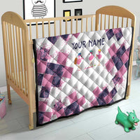 Golf Flamingo Friends Quilt Pink Argyle Pattern and Custom Name Text on White and Rose Color Block - Wonder Print Shop