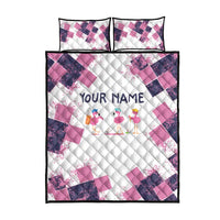 Golf Flamingo Friends Quilt Bed Set Pink Argyle Pattern and Custom Name Text on White and Rose Color Block - Wonder Print Shop