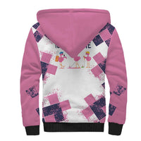 Golf Flamingo Friends Sherpa Hoodie Pink Argyle Pattern and Custom Name Text on White and Rose Color Block - Wonder Print Shop