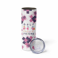 Golf Flamingo Friends Skinny Tumbler Pink Argyle Pattern and Custom Name Text on White and Rose Color Block - Wonder Print Shop