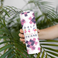 Golf Flamingo Friends Skinny Tumbler Pink Argyle Pattern and Custom Name Text on White and Rose Color Block - Wonder Print Shop
