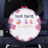 Golf Flamingo Friends Spare Tire Cover Pink Argyle Pattern and Custom Name Text on White and Rose Color Block - Wonder Print Shop