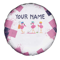 Golf Flamingo Friends Spare Tire Cover Pink Argyle Pattern and Custom Name Text on White and Rose Color Block - Wonder Print Shop