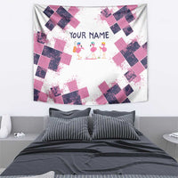Golf Flamingo Friends Tapestry Pink Argyle Pattern and Custom Name Text on White and Rose Color Block - Wonder Print Shop