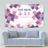Golf Flamingo Friends Tapestry Pink Argyle Pattern and Custom Name Text on White and Rose Color Block - Wonder Print Shop