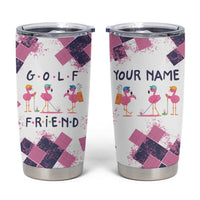 Golf Flamingo Friends Tumbler Cup Pink Argyle Pattern and Custom Name Text on White and Rose Color Block - Wonder Print Shop