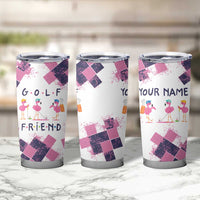 Golf Flamingo Friends Tumbler Cup Pink Argyle Pattern and Custom Name Text on White and Rose Color Block - Wonder Print Shop