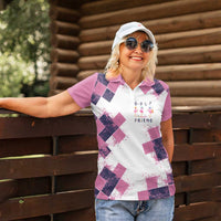 Golf Flamingo Friends Women Polo Shirt Pink Argyle Pattern and Custom Name Text on White and Rose Color Block - Wonder Print Shop