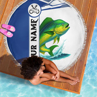 Mahi Mahi Fish Beach Blanket Nautical Anchors and Wave Splash on White and Blue Split Background - Wonder Print Shop